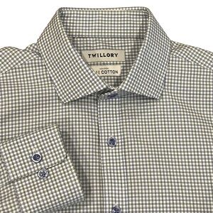 Twillory Blue Green Plaid Long Sleeve Dress Shirt Tailored Fit 15.5/32-33 NWOT
